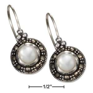   Of Pearl With Marcasite Kidney Wire Earrings   JewelryWeb Jewelry