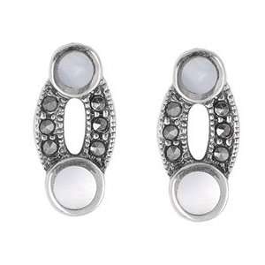    Marcasite Earrings with Round Mother of Pearl   16 mm Jewelry