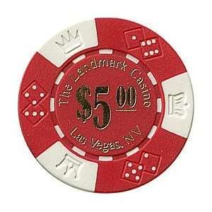  100 Landmark Casino Lucky Crown Poker Chips   $5 Red 