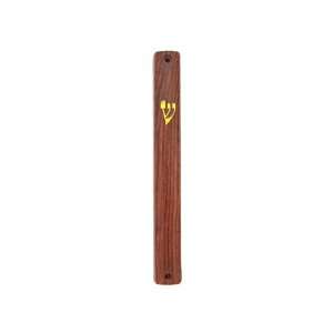  10cm Mezuzah with Wood Styling and Gold Shin in Plastic 
