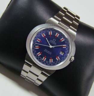 80S OMEGA GENEVE DYNAMIC BLUE RACING DIAL DATE AUTO MANS  