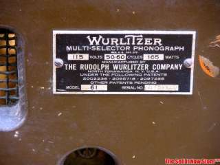 Survivor 1940 Wurlitzer 61 Countertop Golden Age Jukebox Juke Box Coin 