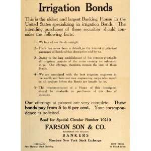  1909 Ad Farson Son & Co. Irrigation Bonds Banking House 