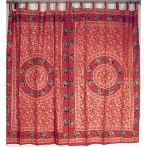  2 Red Gold Elephant Mandala Indian Ethnic Curtains: Home 