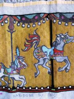 canvas CAROUSEL HORSES handpainted LOIS needlepoint 12x23.5 unique 