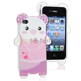Pig Pattern TPU Skin Case+Privacy Filter Protector For Apple iPhone 4 