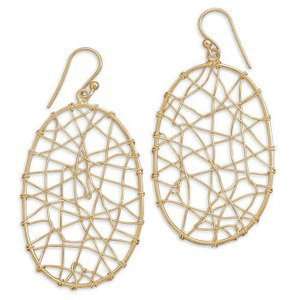 Spider Web Wire Work Design 14K Yellow Gold Plate on Sterling Earrings