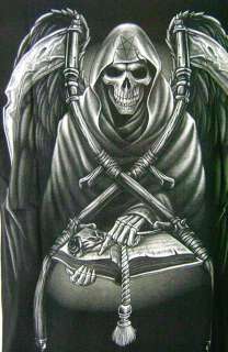 Wing Tattoo on Grim Reaper Wings Skull Black Rose Tattoo Gift Biker Men T Shirt Sz S