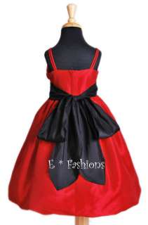 RED BLACK TAFFETA BUBBLE FLOWER GIRL DRESS 2 4 6 8 10  