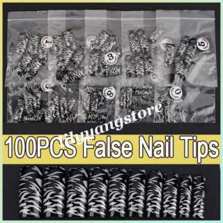 100pcs Leopard Zebra Black False Acrylic Nail Art Tips  