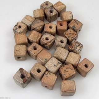 25 Picture Jasper Cube Beads 7.2x7.5mm to 8x8mm 2mm big hole leather 