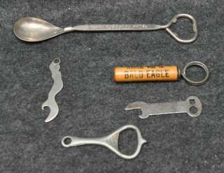 Lot of 5 Vintage & Antique Bottle Openers Bathing Lady Bald Eagle 