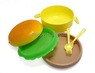 Hamburger Shaped Lunch Box Bento Spoon & Fork Rounded  