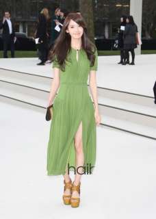Korea fashion Elegant Short sleeve Long full Chiffon dress W30 Green 