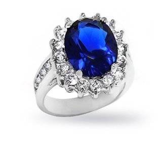  Kate Middleton Diana Ring Oval Blue Sapphire Color CZ Engagement 