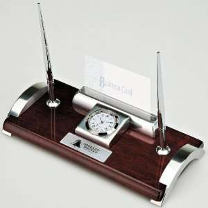 Ec3201: Quercia I Wood & Aluminum Clock, Business Card Holder and Pen 