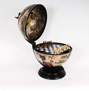OLD WORLD STYLE GLOBE TABLE TOP WOODEN CHESS BOARD SET  