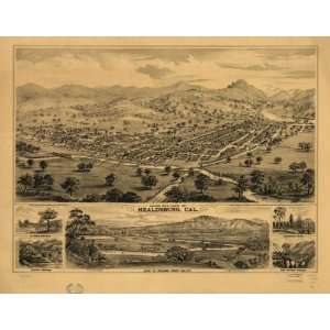  c1876 Birds eye map of Healdsburg, California