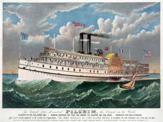 3292 Vintage Poster.Pilgrim Flagship. Ocean, Boat Decor  