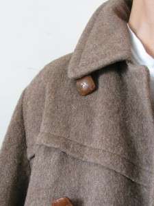   FREY GERMANY EXCELLENT VTG BROWN WOOL MILITARY DUFFLE COAT JACKET~42 R