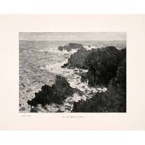   Ocean Rock Mountain Landscape Wave Shore   Original Halftone Print