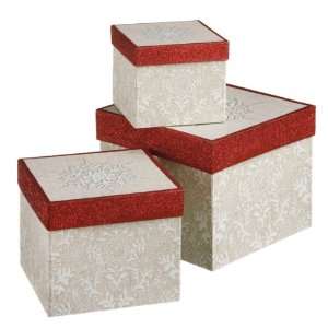  Set of 3 Nested White and Red Boxds with Decorative 