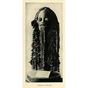   Brazilian Mummy Head  Indian Ritual   Original Halftone Print