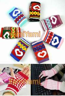 Love Wool Cloth Winter Short Finger Fingerless Glove For Girl Women 