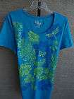   WOMENS JUST MY SIZE GRAPHIC TEE SHIRT BLUE WITH GLITZY FLOWERS 4X