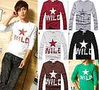   Solid Color Causal Basic Tee Long Sleeve Five pointed Star T shirts