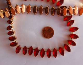 VINTAGE RUBY RED GLASS NAVETTE BRASS CHAIN ONE FOOT  