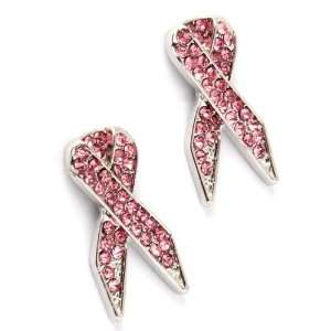  PINK RIBBON   Cancer Awareness Crystal Earring Studs 