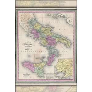  1853 Map of Southern Italy, Naples, Sicily   24x36 