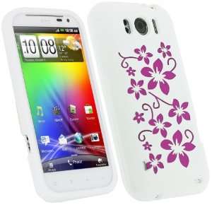  White & Pink Flowers Silicone Skin Case Cover for HTC Sensation 