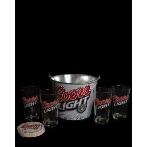 Coors Light Set of Beer Drinking Glasses Coasters & Metal Bucket 