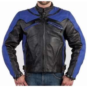 Black & Blue Vented Leather Motorcycle Racing Jackets with Armor, Mens 