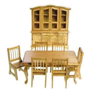  Dollhouse Miniature Eight Piece Oak Banquet Dining Room 