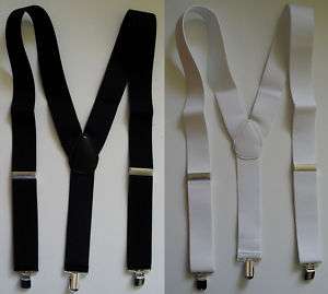 BRACES Stretch BLACK or WHITE Gangster Suspenders PIMP  