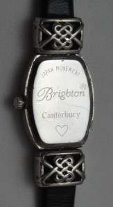   ~ WOMENS WATCH ~ SILVER TONE CASE & ACCENTS ~ BLACK BAND VTG  