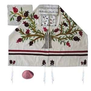  Yair Emanuel Embroidered Raw Silk Tallit Prayer Shawl Set   Tree 