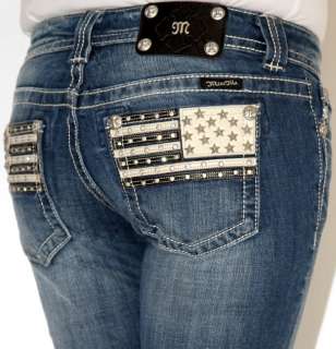 Womens Miss Me American Flag Leather Pocket Boot Cut Jeans 25  