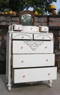 OOAK Shabby White CHIC French Coastal Cottage Highchest Dresser Vanity 