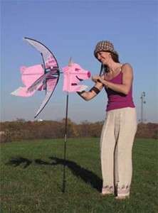 Flying Pink Pig Wind Spinner Whirligig Garden Stake  