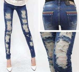 Ripped Destroyed Blue Skinny Jeans, UK 6,8,10,12  