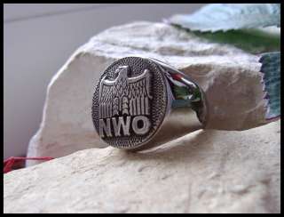 ORIGINAL AJS © NWO NEW WORLD ORDER RING SURGICAL STEEL GERMANY IRON 