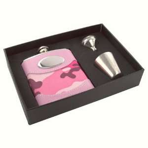  6 oz. Pink Camouflage Flask Gift Set