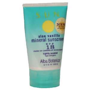 Alba Botanica Sun Mineral Sunscreen, Aloe Vanilla, SPF 18 , 4 Ounces