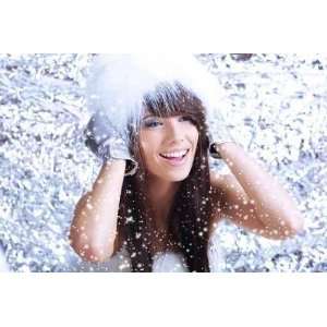  Winter Girl Wearing White Hat and Silver Glove   Peel and 