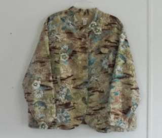 Bechamel Woman 3X Teal/Brown Print Lined Cotton/Linen Jacket  