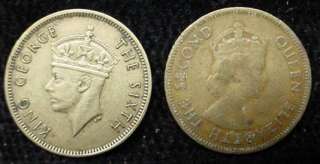 HONG KONG 10 Cents Coin Pair 1949 King George VI & 1960  
